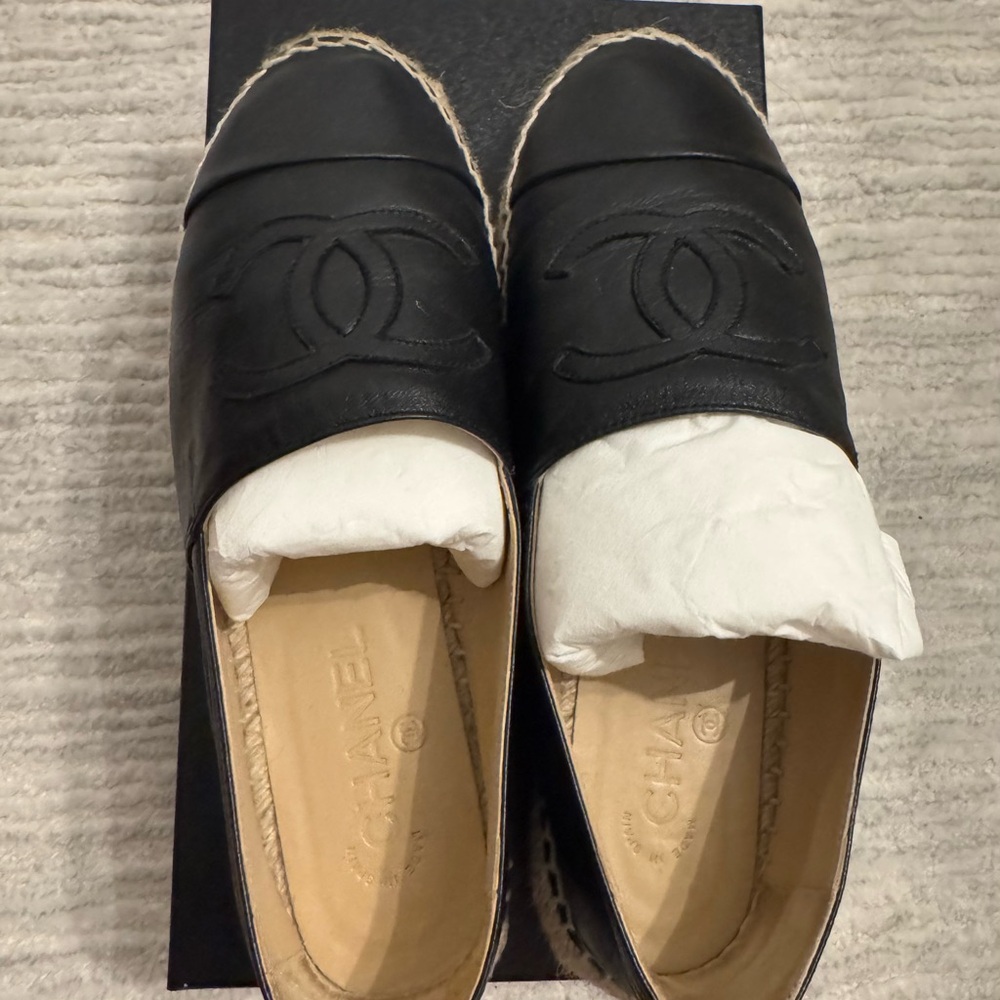 Chanel Black Quilted Espadrilles Slip-On